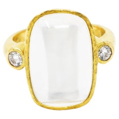 Vintage Elizabeth Locke Diamond Moonstone 19 Karat Yellow Gold Cocktail Ring