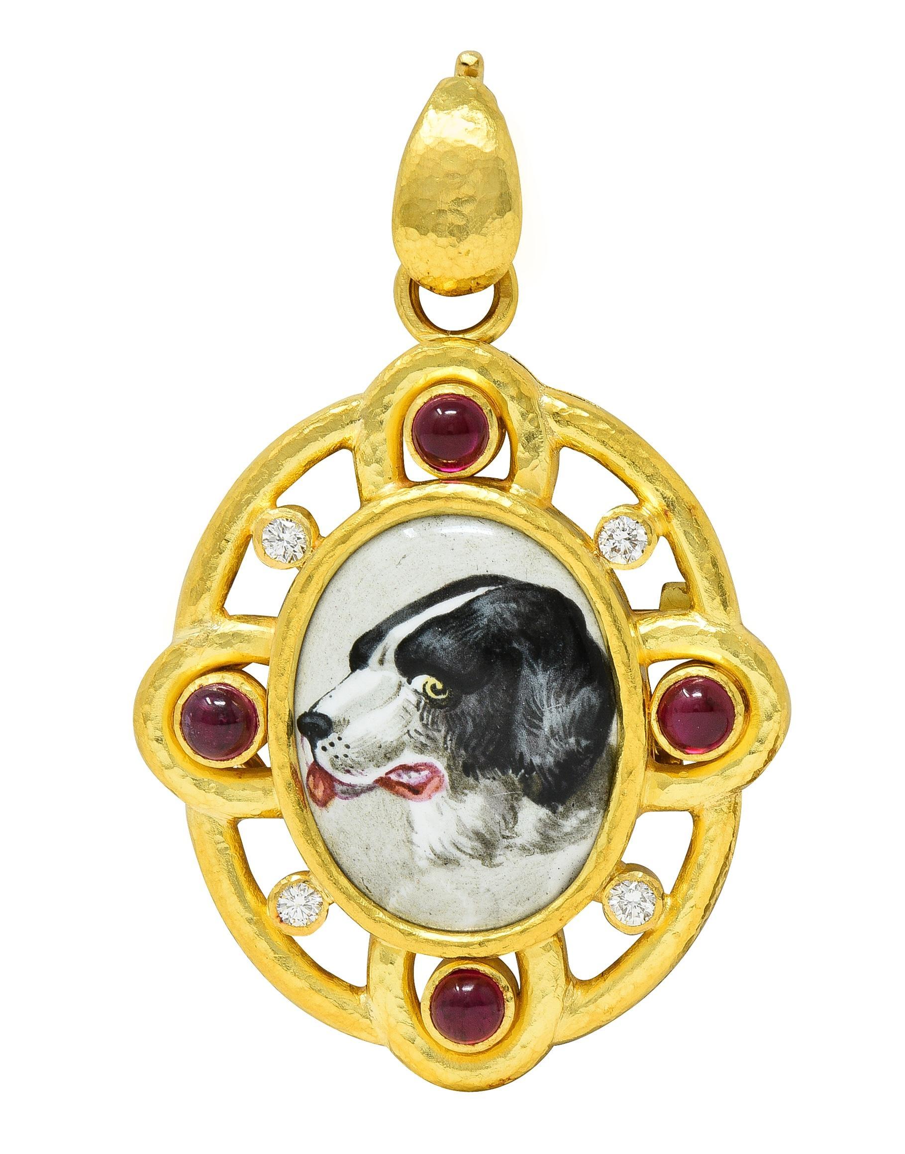 Elizabeth Locke Diamond Ruby Enamel 19 Karat Gold Dog Pendant Brooch For Sale 4