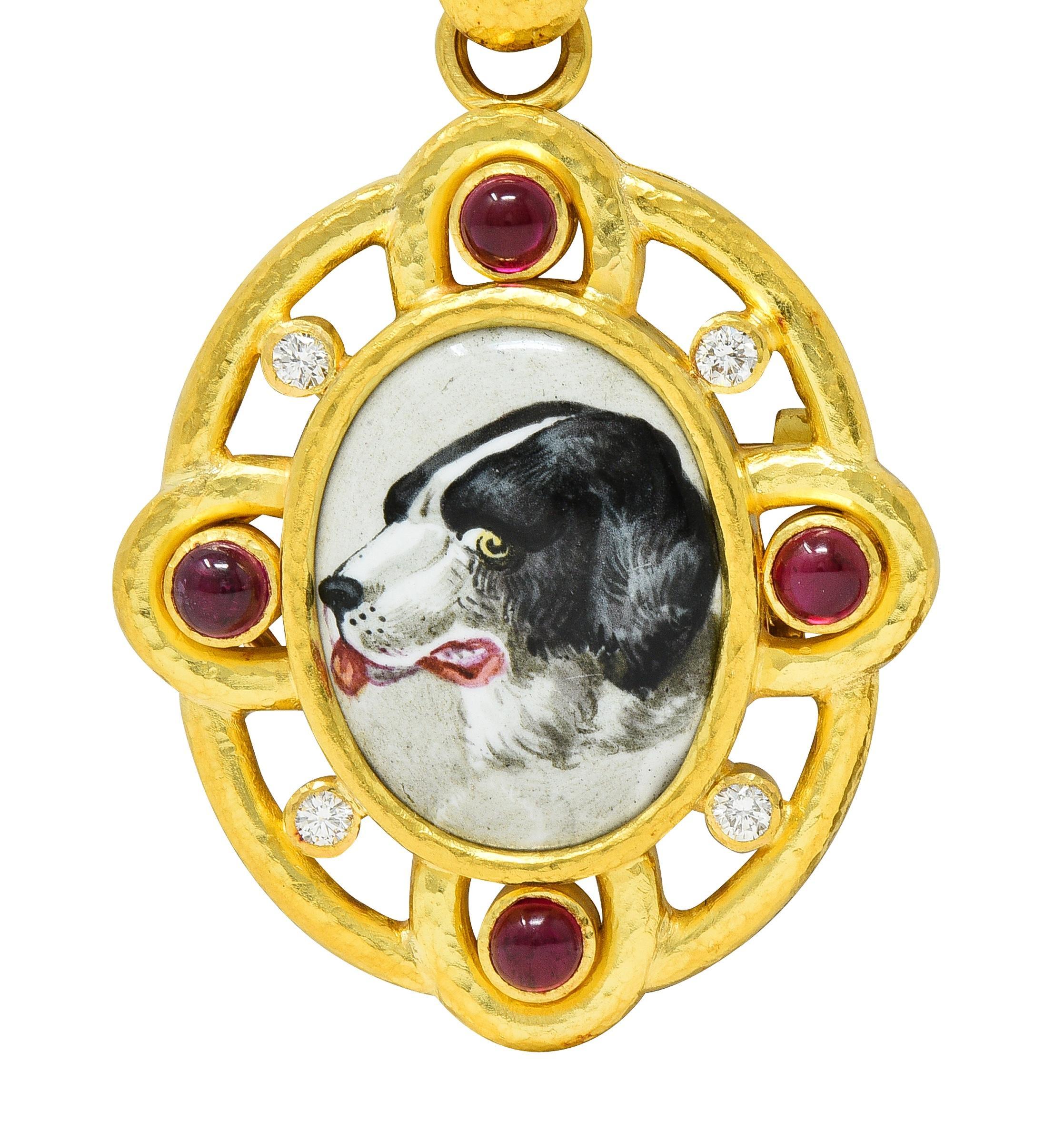 Elizabeth Locke Diamond Ruby Enamel 19 Karat Gold Dog Pendant Brooch For Sale 2