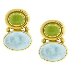 Elizabeth Locke Earrings with Peridot and Aqua Venetian Glass