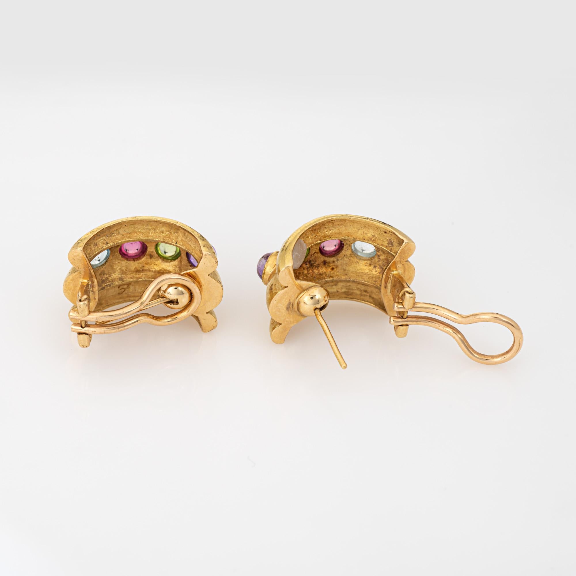 Contemporary Elizabeth Locke Gemstone Earrings Amalfi Tutti Frutti Wide Hoop Estate 18k Gold For Sale