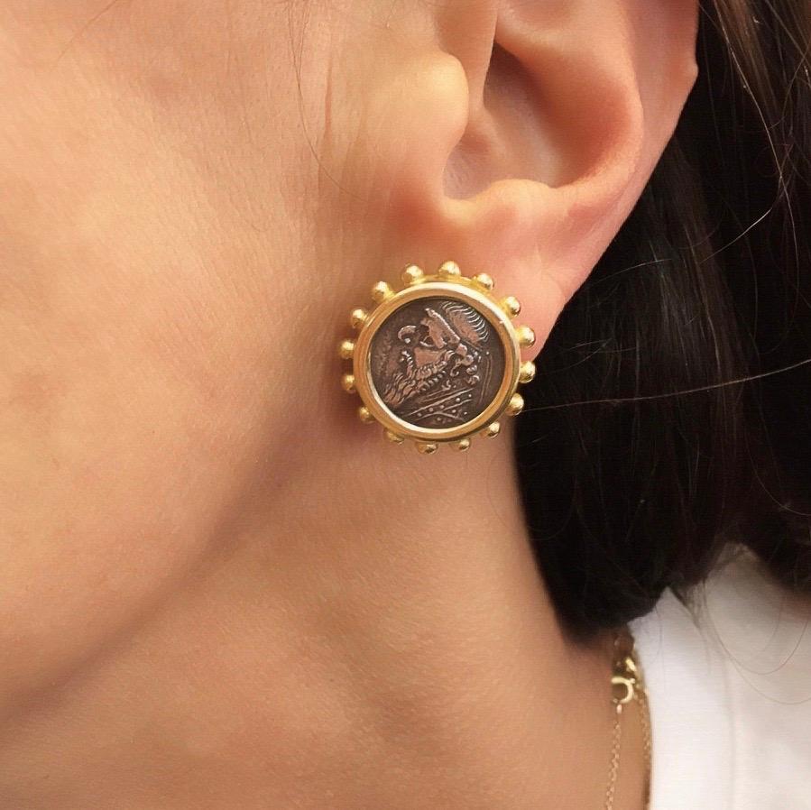 Women's or Men's Elizabeth Locke Gold and Ancient Silver Coin Earrings