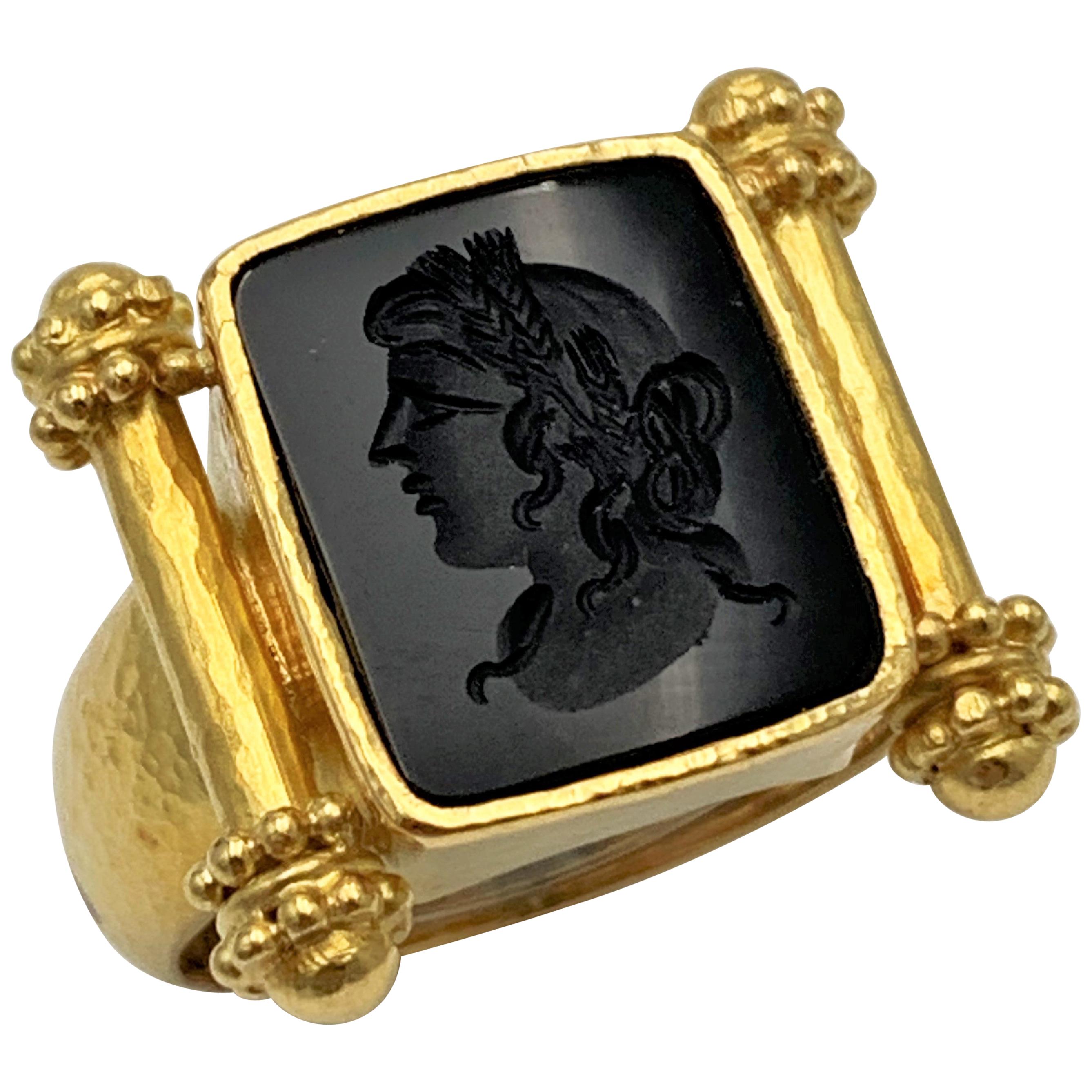 Elizabeth Locke Gold and Carved Onyx Intaglio Ring