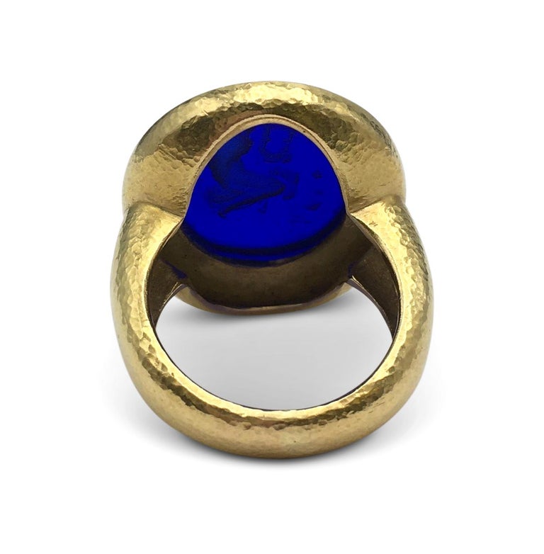 Elizabeth Locke Gold and Carved Glass Intaglio Ring at 1stDibs