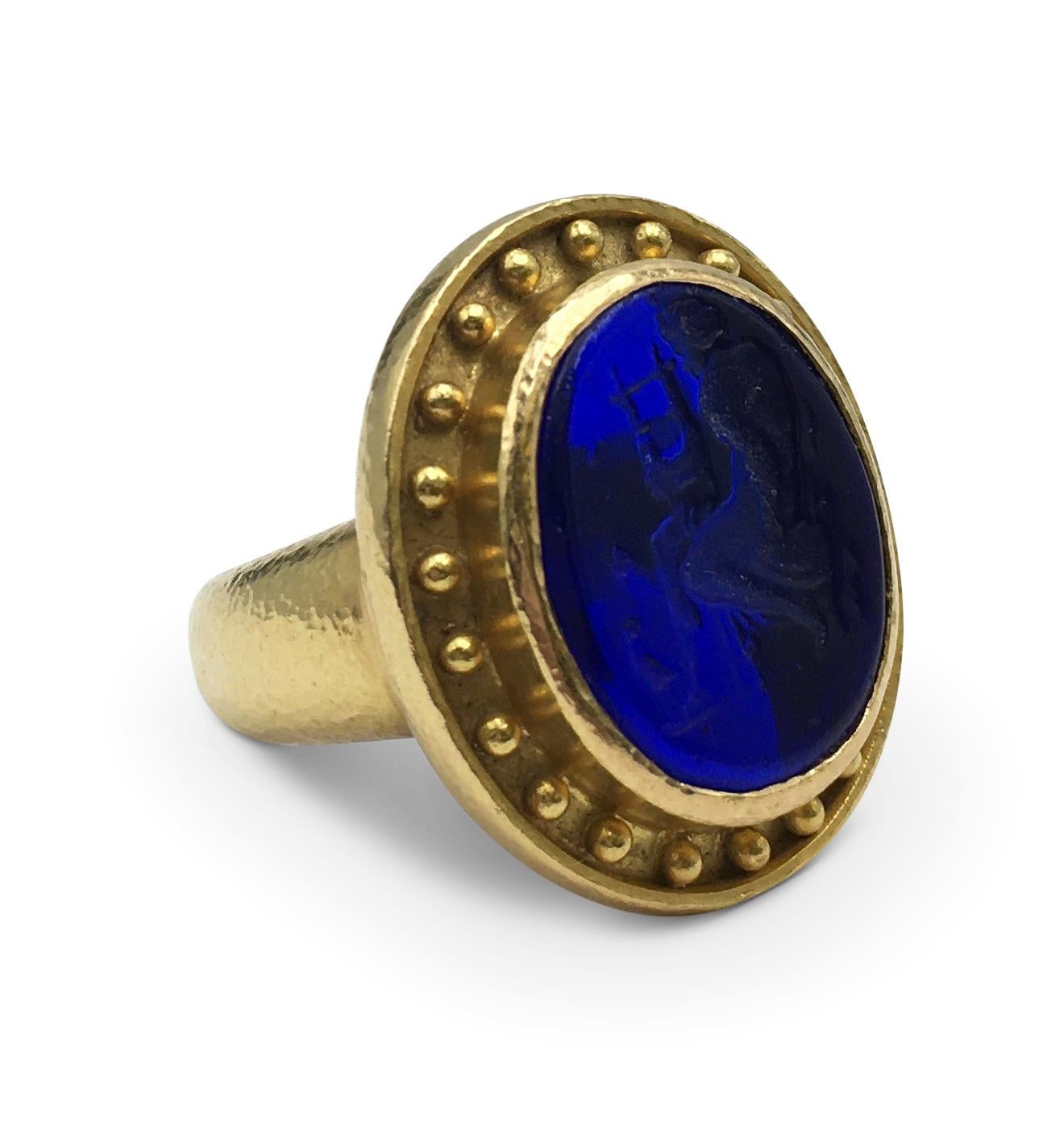 Women's or Men's Elizabeth Locke Gold and Carved Venetian Glass Intaglio Ring