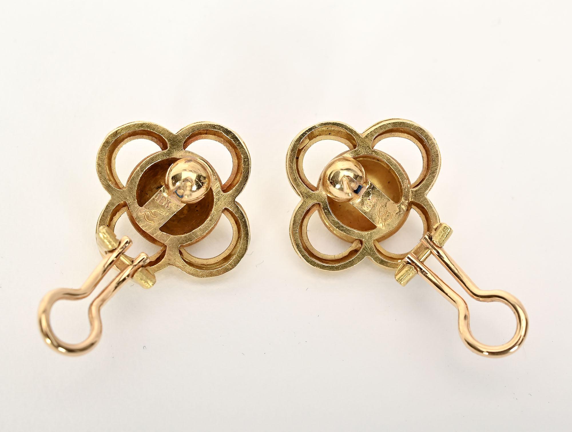 Cabochon Elizabeth Locke Gold Earrings with Lapis Lazuli For Sale
