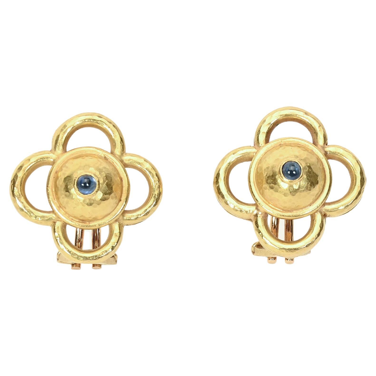 Elizabeth Locke Gold Earrings with Lapis Lazuli For Sale