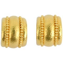 Vintage Elizabeth Locke Gold Hoop Earrings with Beading