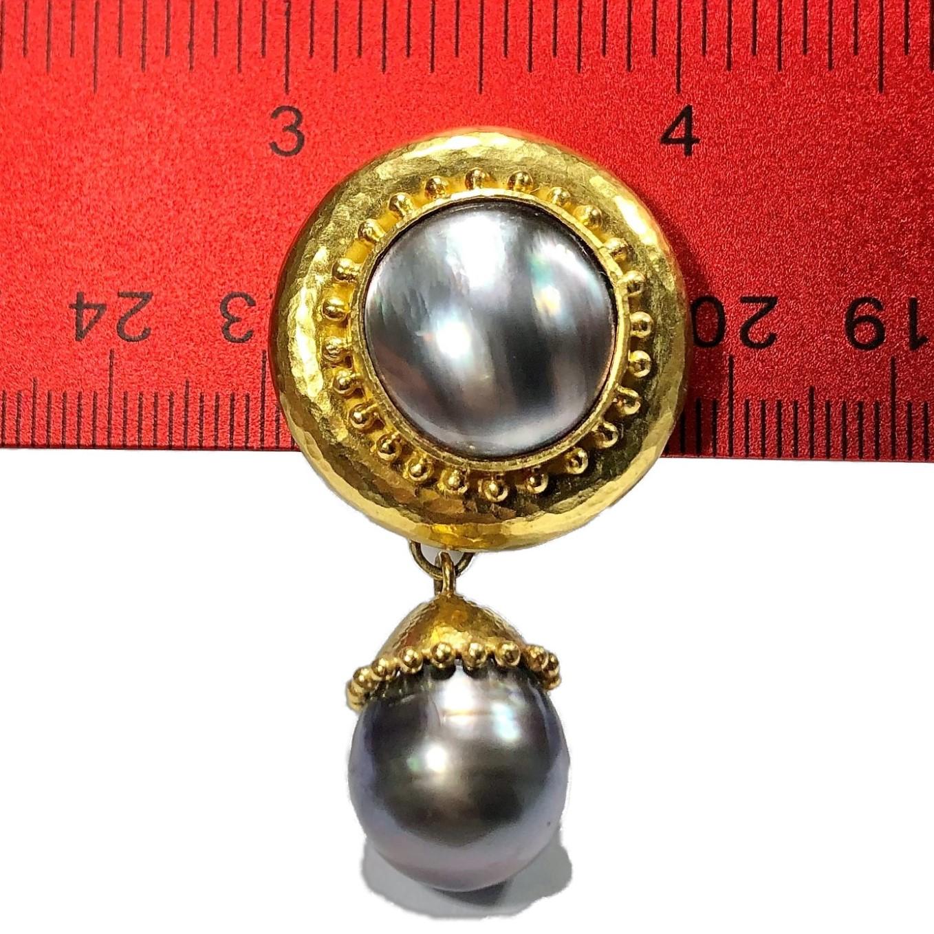 Women's Elizabeth Locke Gray Pearl and Gold Drop/Dangle Earrings