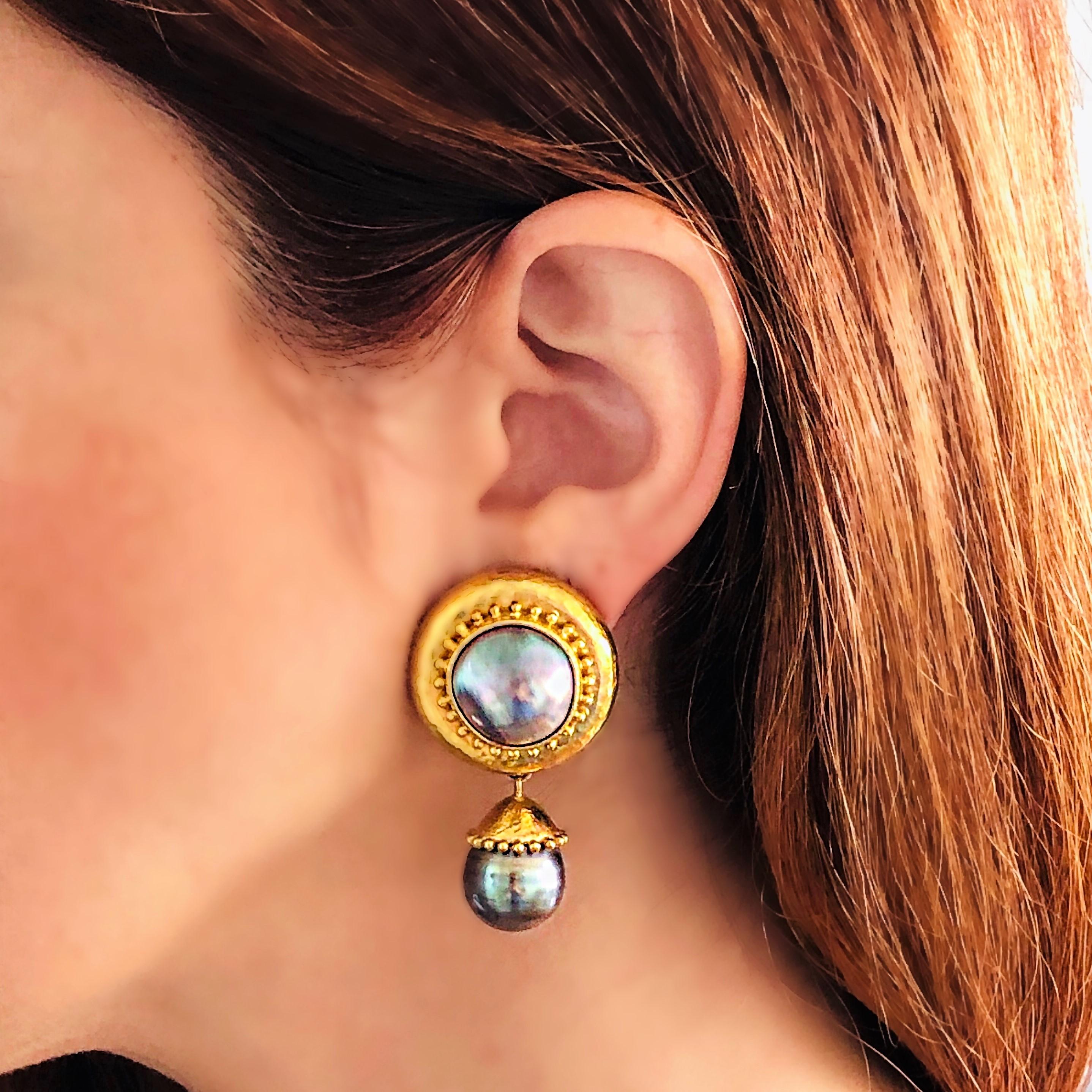 Elizabeth Locke Gray Pearl and Gold Drop/Dangle Earrings 2