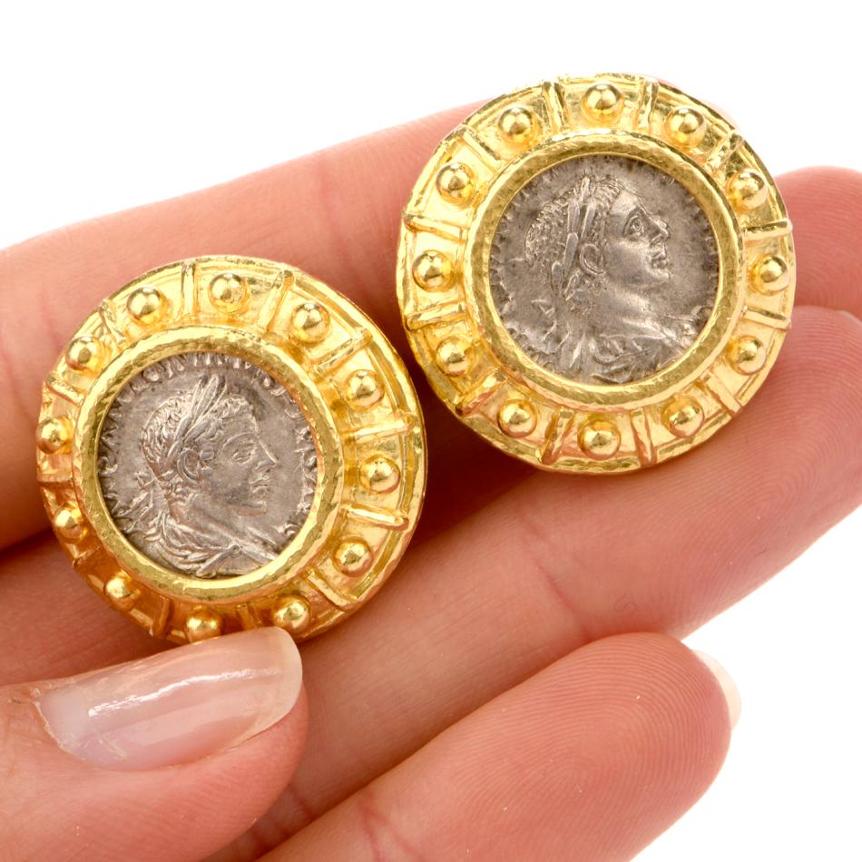 Elizabeth Locke Greek Coin 19 Karat Yellow Gold Earrings 1