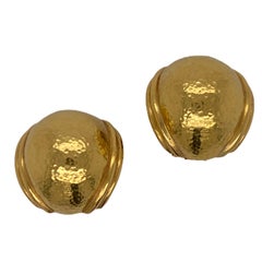 Elizabeth Locke Hammered 19 Karat Yellow Gold Dome Earrings Collapsible Posts