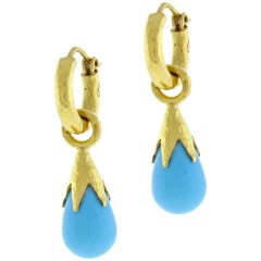 Elizabeth Locke Hoop Earrings with Detachable Turquoise Briolette Drop