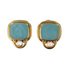 Elizabeth Locke Intaglio and Moonstone Earrings