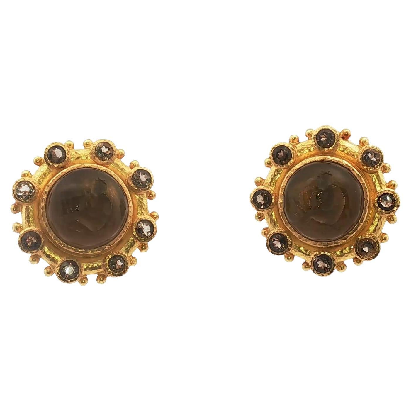 Elizabeth Locke Intaglio Braun Venezianisches Glas Runde Ohrringe 19KYG im Angebot