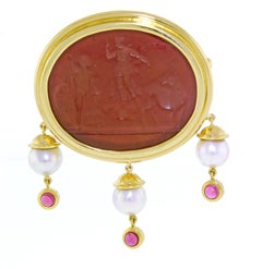 Elizabeth Locke Intaglio Glass "Angel and Shepard" Brooch