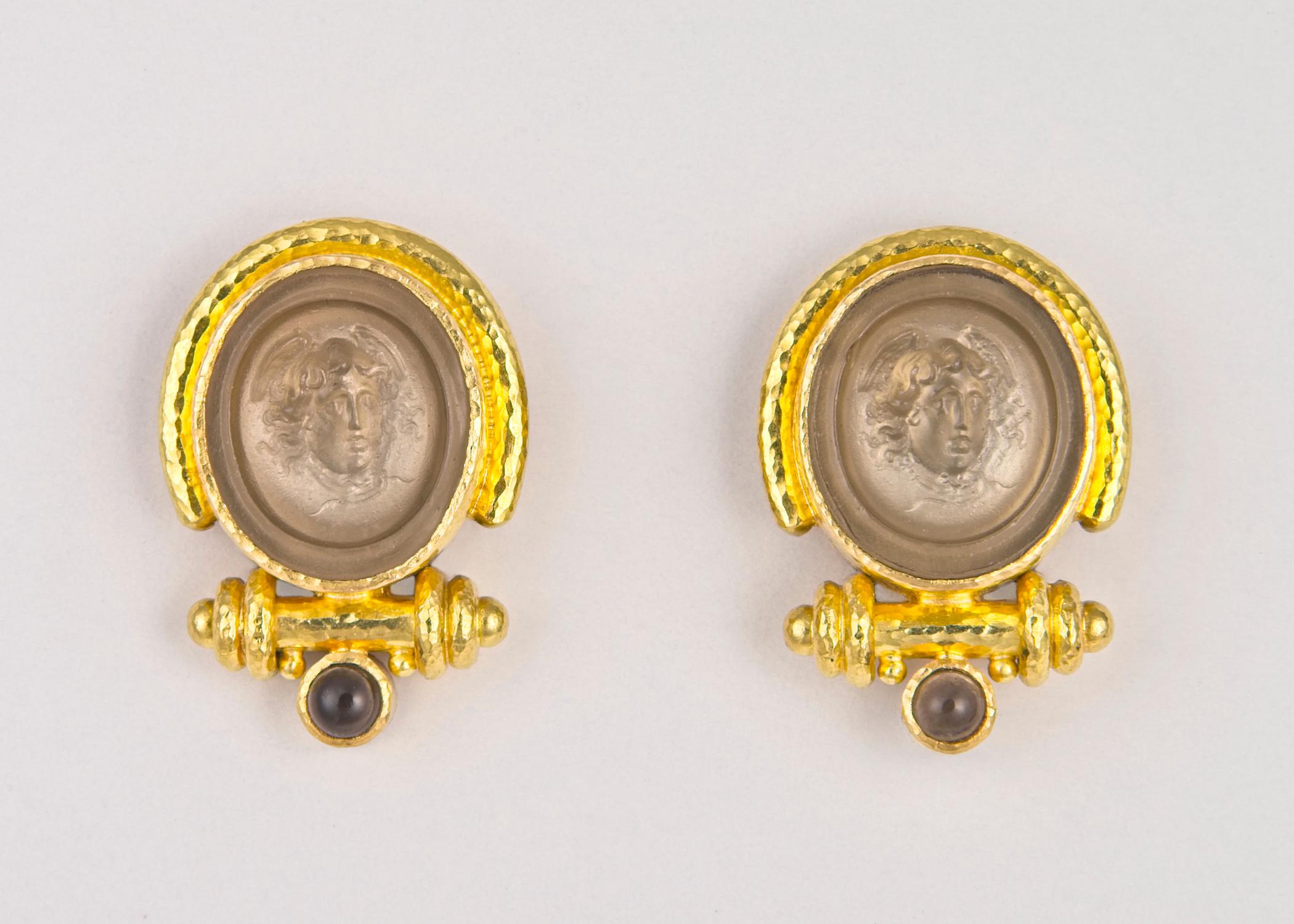 Contemporary Elizabeth Locke Intaglio Gold Earrings