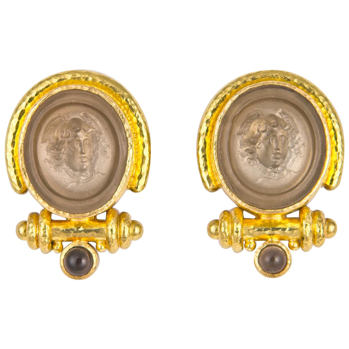 Elizabeth Locke Intaglio Gold Earrings