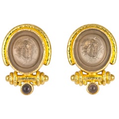 Elizabeth Locke Intaglio Gold Earrings