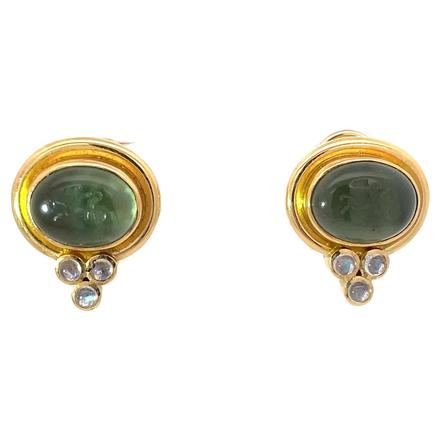 Elizabeth Locke Intaglio & Moonstone Earrings 18K Yellow Gold For Sale