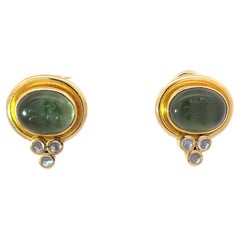 Elizabeth Locke Intaglio & Moonstone Earrings 18K Yellow Gold