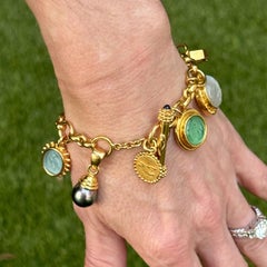 Elizabeth Locke Intaglio Pearl 19K Yellow Gold Charm Bracelet Toggle Clasp