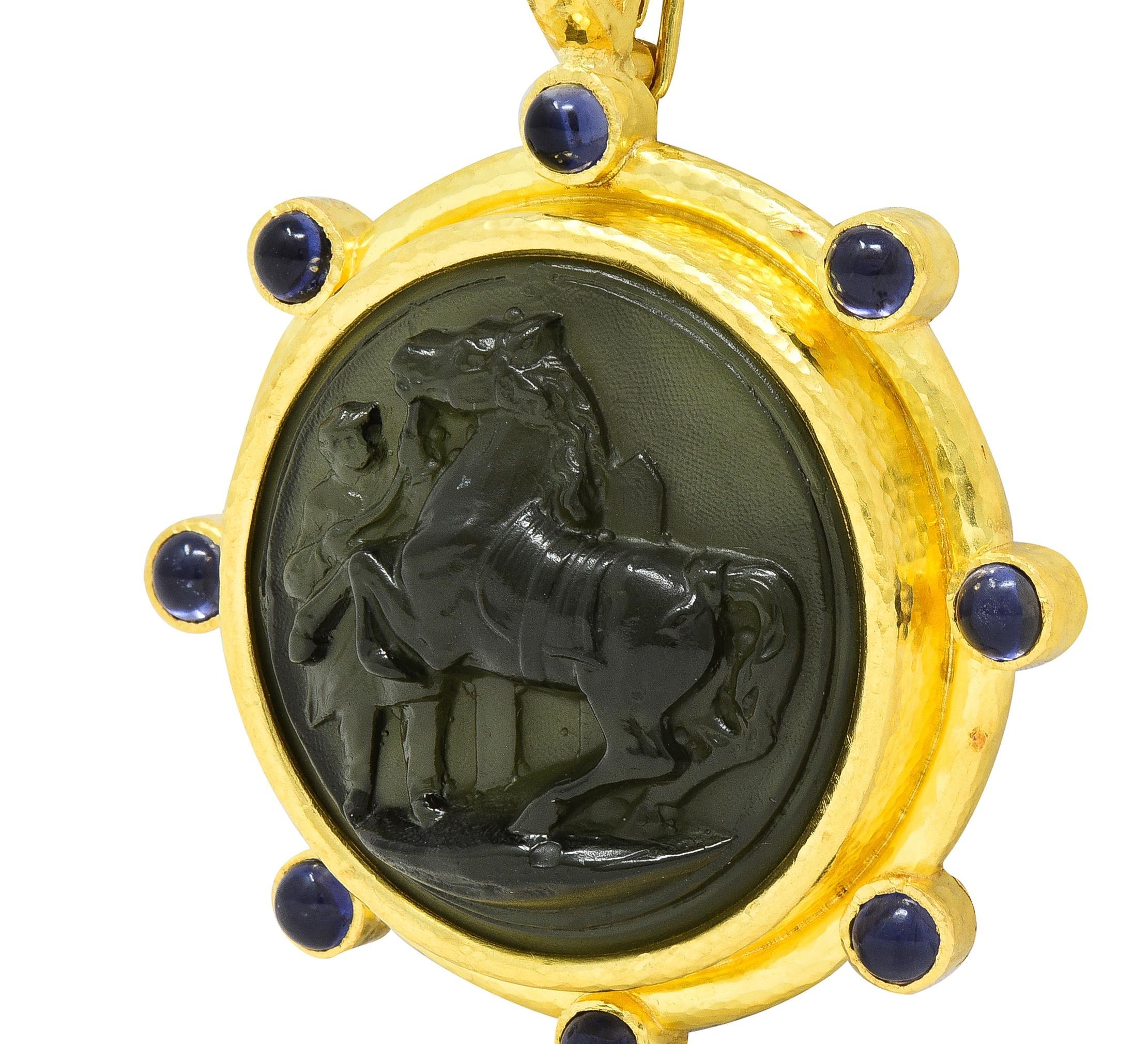 Elizabeth Locke Iolite Venetian Glass 19 Karat Yellow Gold Horse Cameo Pendant For Sale 6