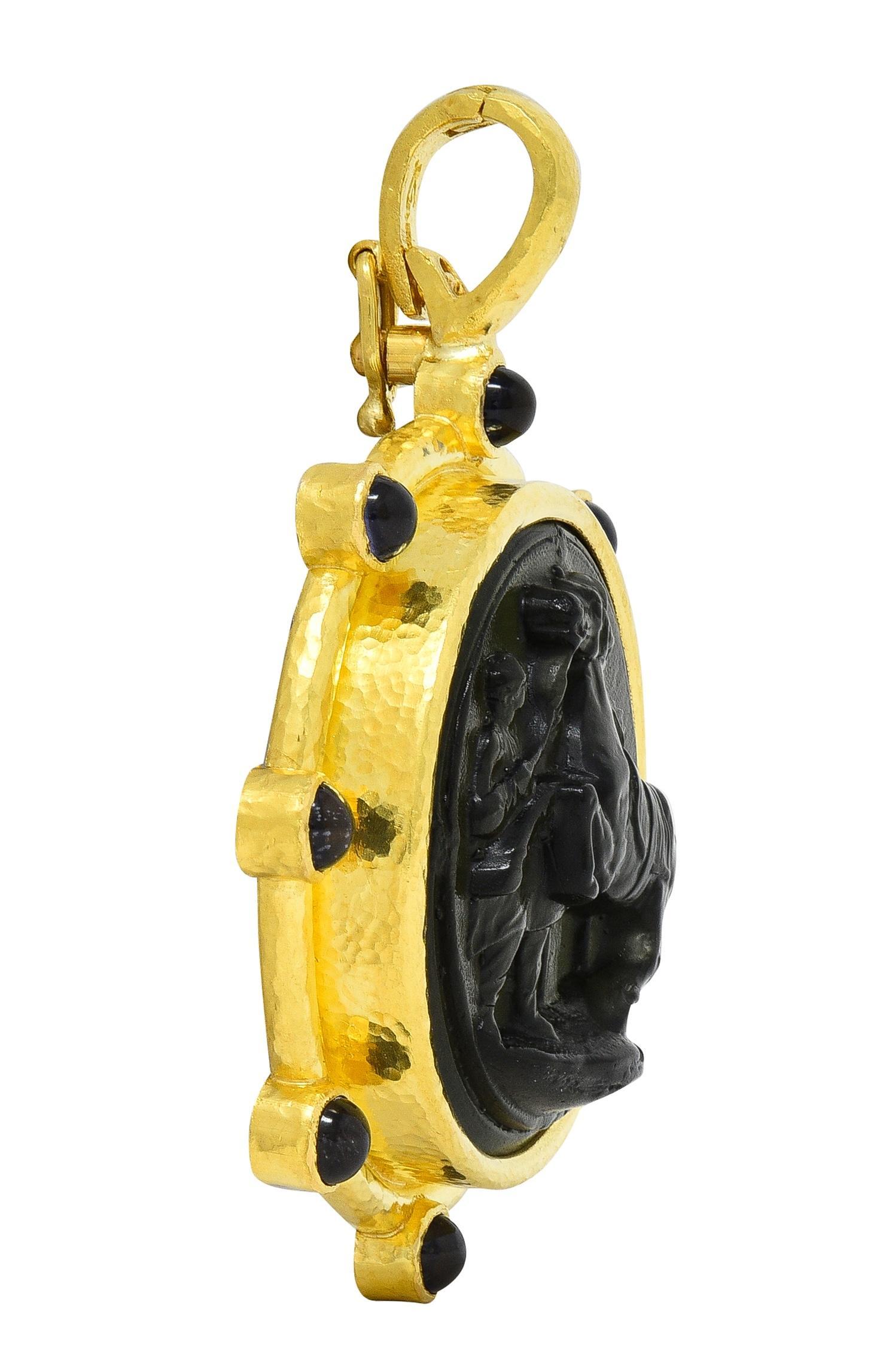 Pendentif camée cheval en verre vénitien or jaune 19 carats Elizabeth Locke Excellent état - En vente à Philadelphia, PA