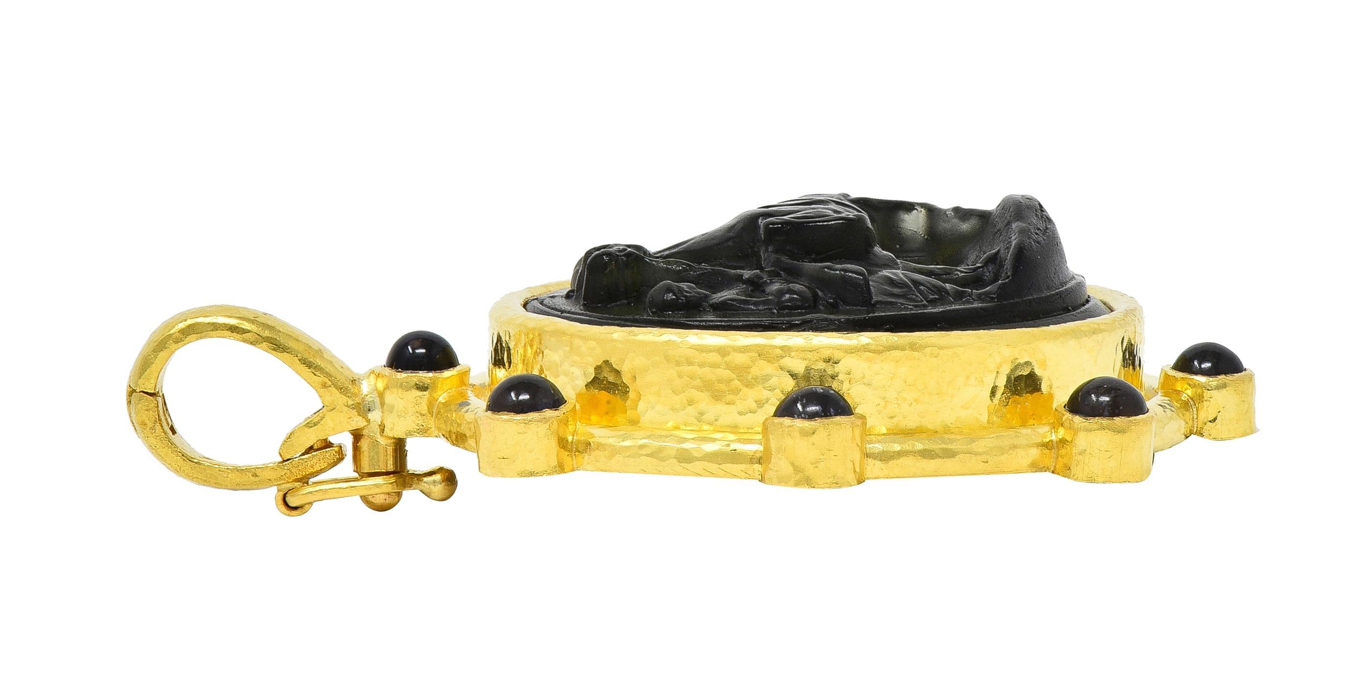 Elizabeth Locke Iolite Venetian Glass 19 Karat Yellow Gold Horse Cameo Pendant For Sale 2