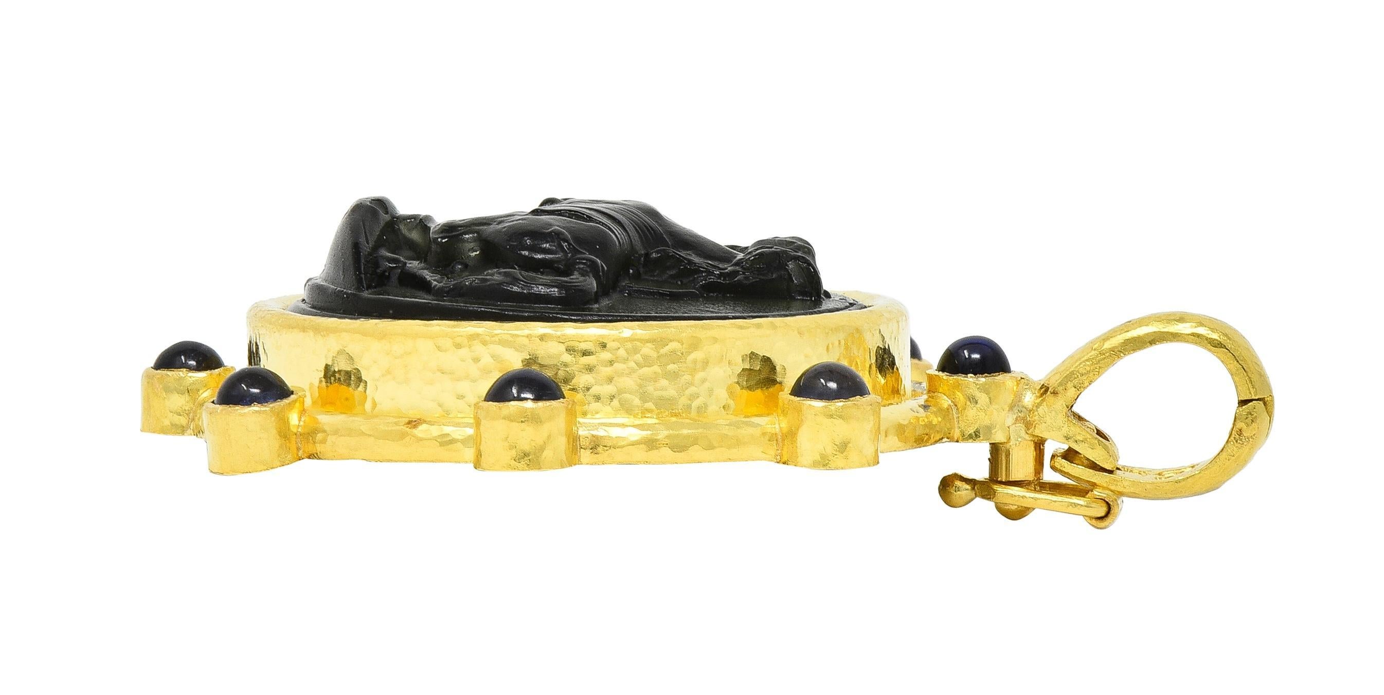 Elizabeth Locke Iolite Venetian Glass 19 Karat Yellow Gold Horse Cameo Pendant For Sale 4