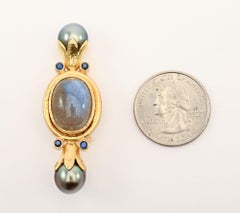 Elizabeth Locke Labradorite, black pearl and sapphire brooch