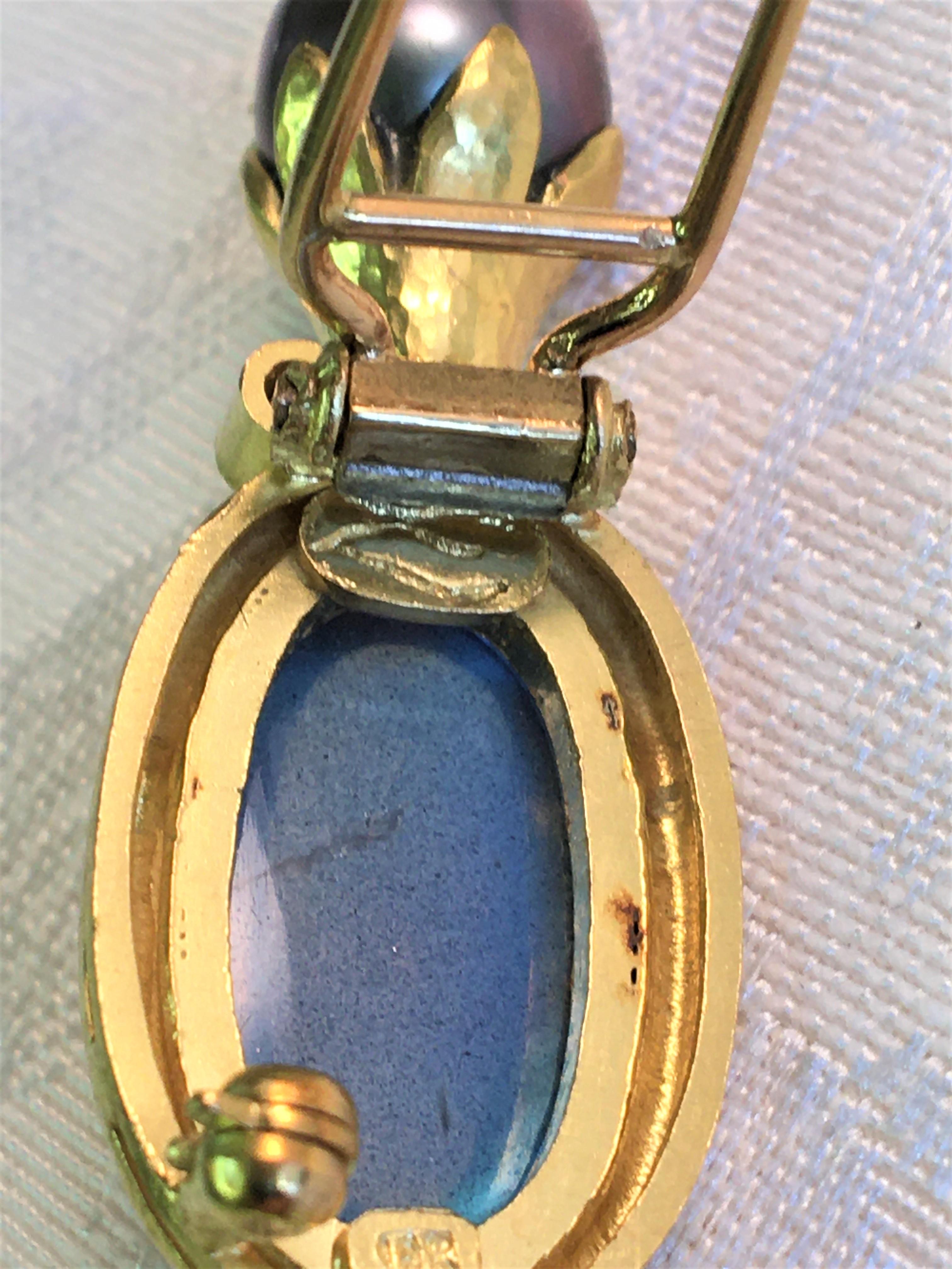 Oval Cut Elizabeth Locke Labradorite Pearl Sapphire Brooch For Sale