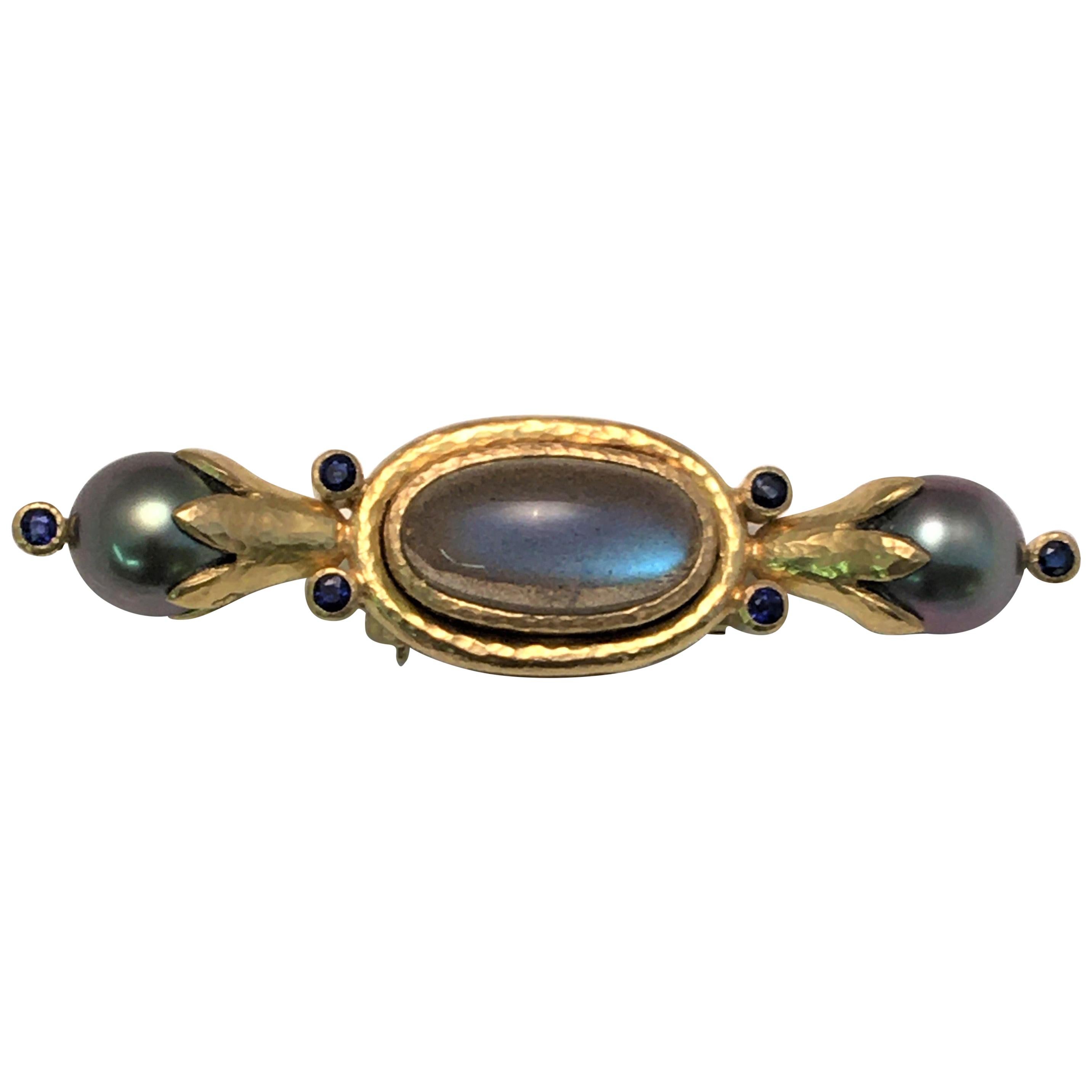 Elizabeth Locke Broche en labradorite, perle et saphir