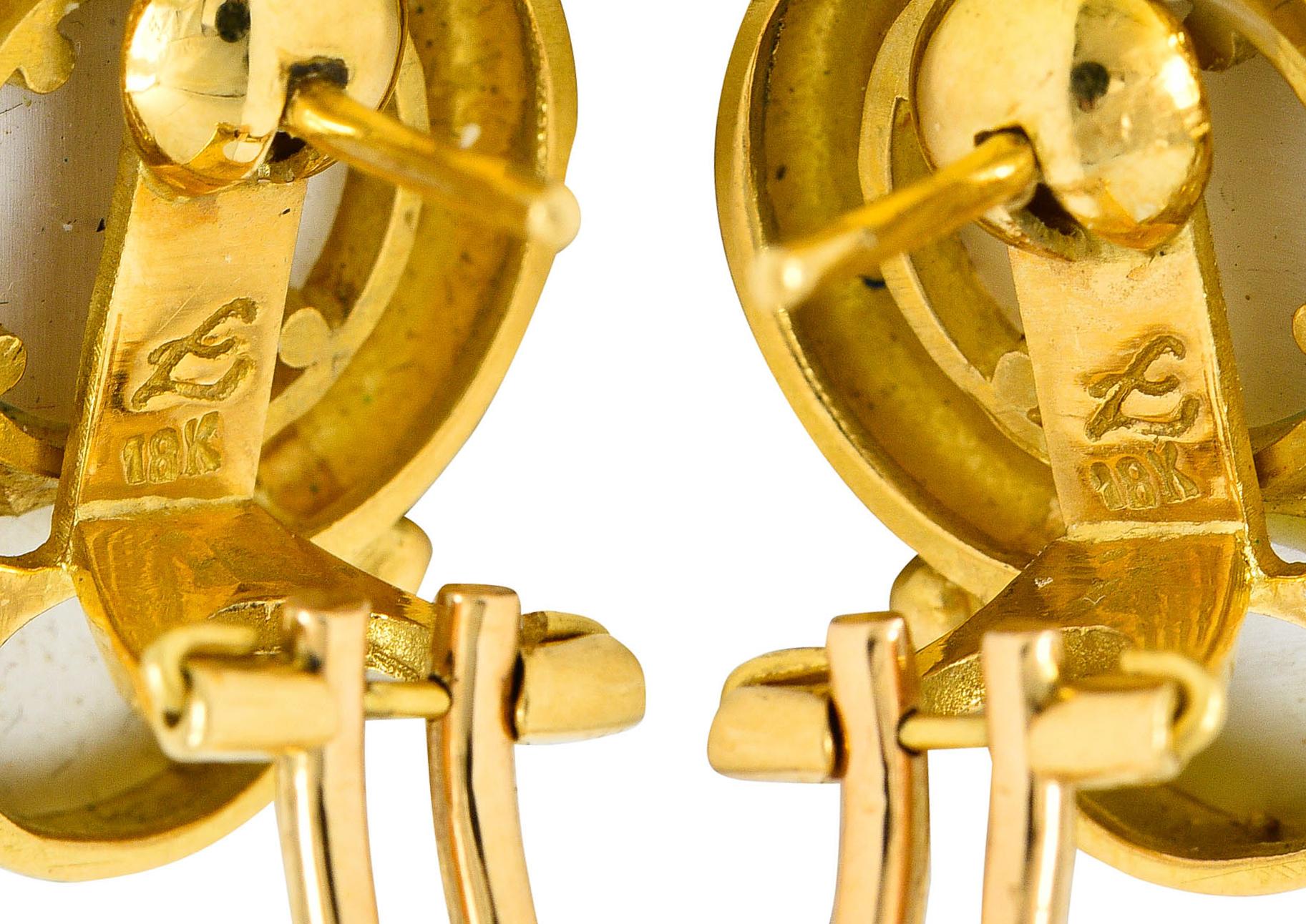 Elizabeth Locke Labradorite Peridot 18 Karat Gold Hammered Earrings 1