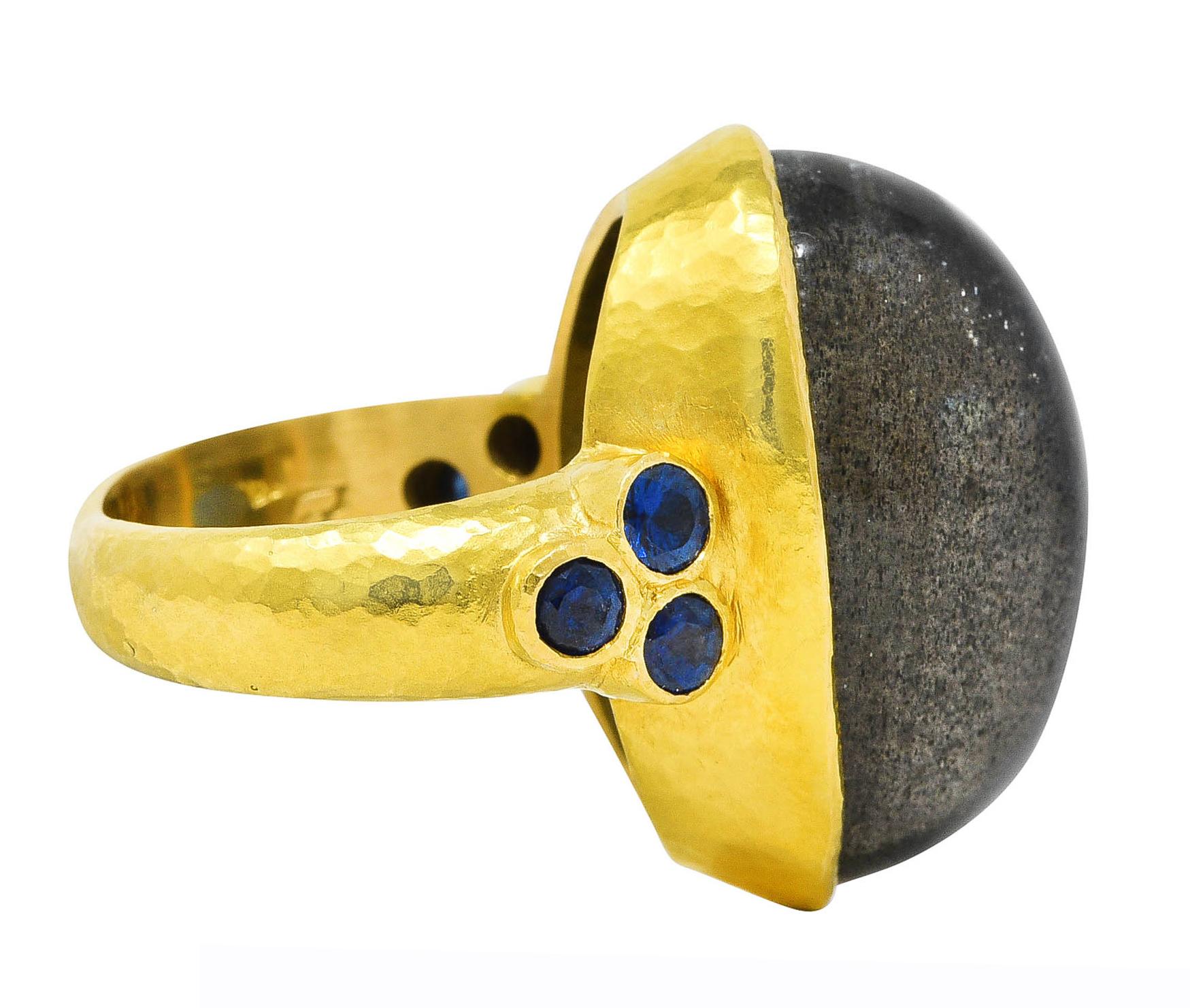 Contemporary Elizabeth Locke Labradorite Sapphire 19 Karat Yellow Gold Statement Ring