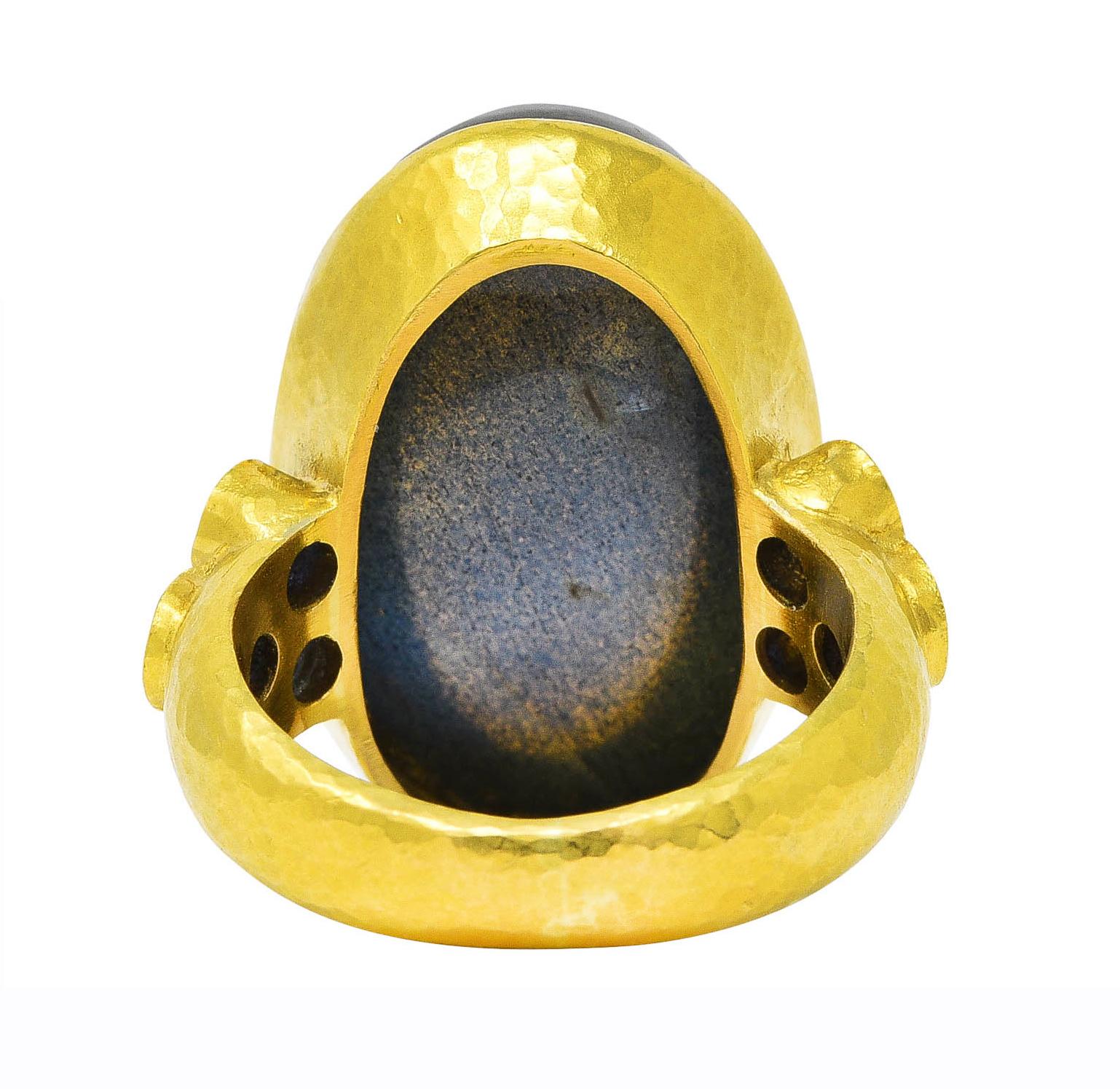 Cabochon Elizabeth Locke Labradorite Sapphire 19 Karat Yellow Gold Statement Ring
