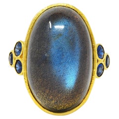 Elizabeth Locke Labradorite Sapphire 19 Karat Yellow Gold Statement Ring