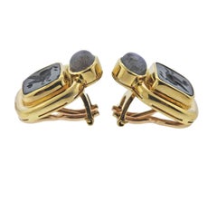 Elizabeth Locke Labradorite Venetian Glass Intaglio Gold Earrings