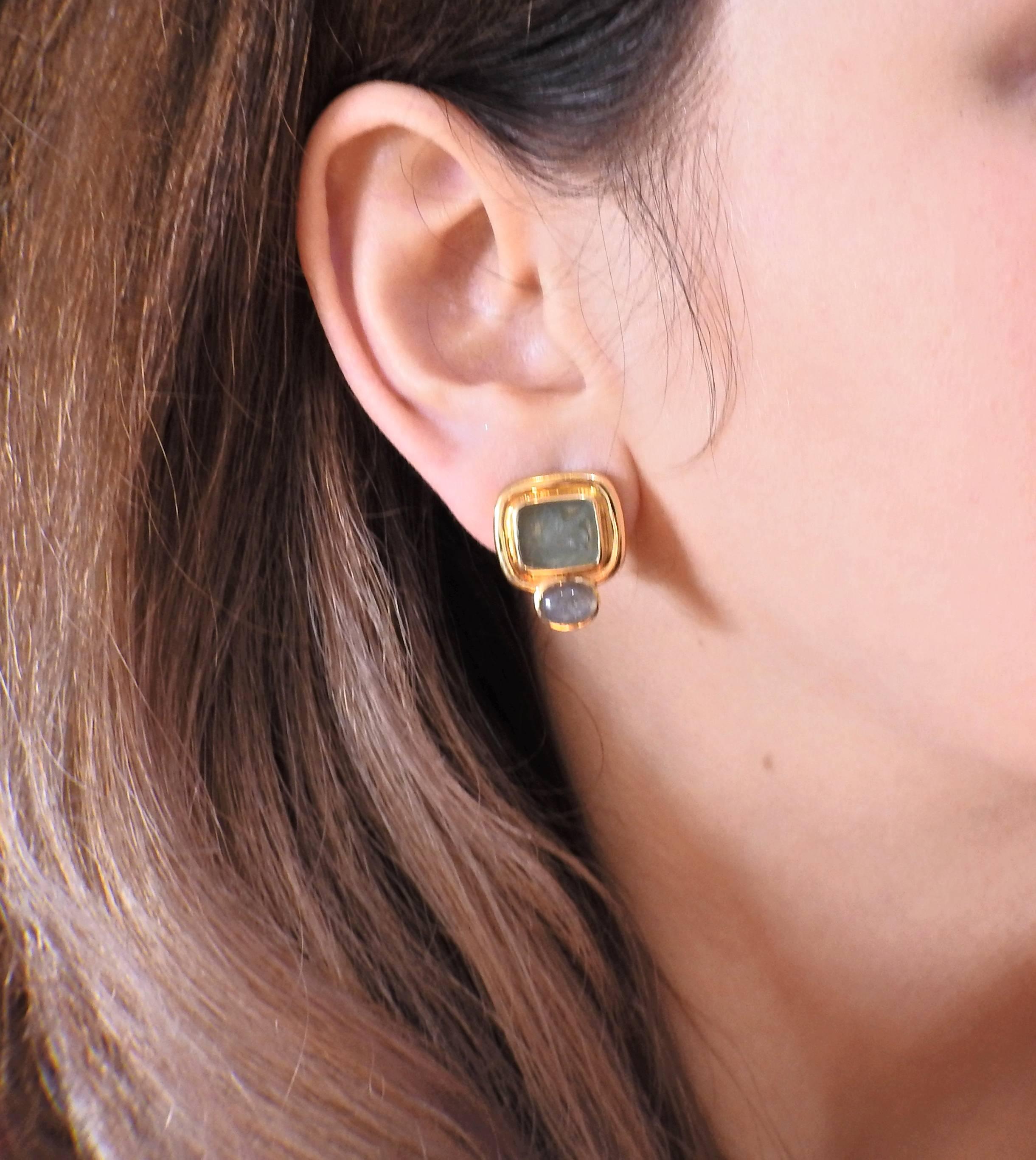 Elizabeth Locke Labradorite Venetian Glass Intaglio Gold Earrings 1