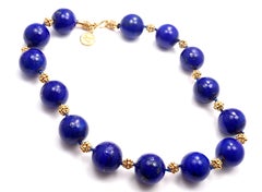Elizabeth Locke Large Lapis Bead Yellow Gold Necklace