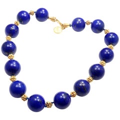 Elizabeth Locke Large Lapis Bead Yellow Gold Necklace