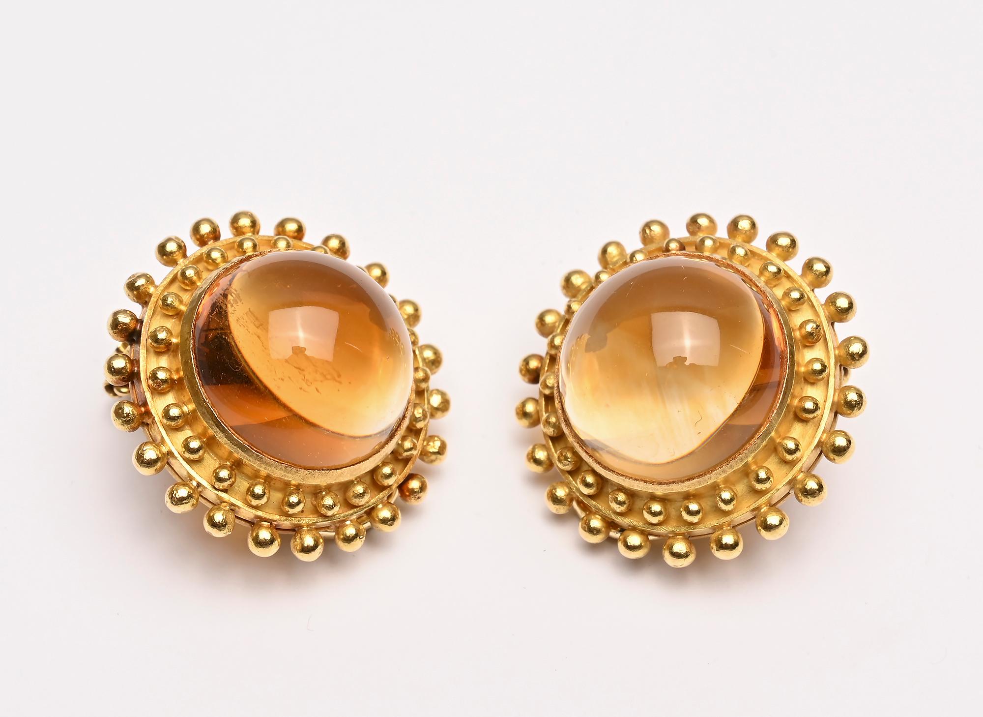 Contemporary Elizabeth Locke Large Round Citrine Earrings