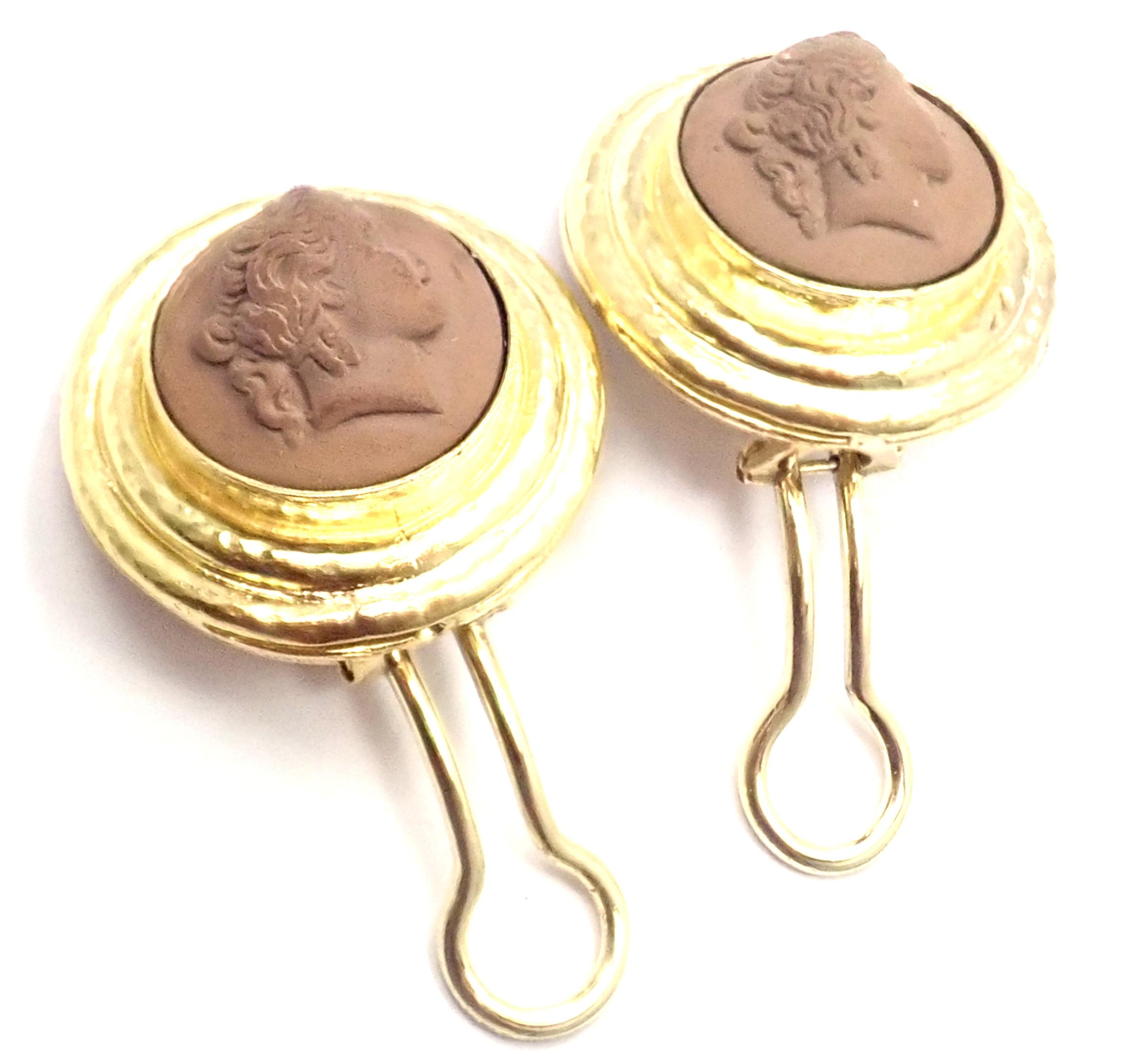 Elizabeth Locke Lava Cameo Large Yellow Gold Earrings In Excellent Condition In Holland, PA