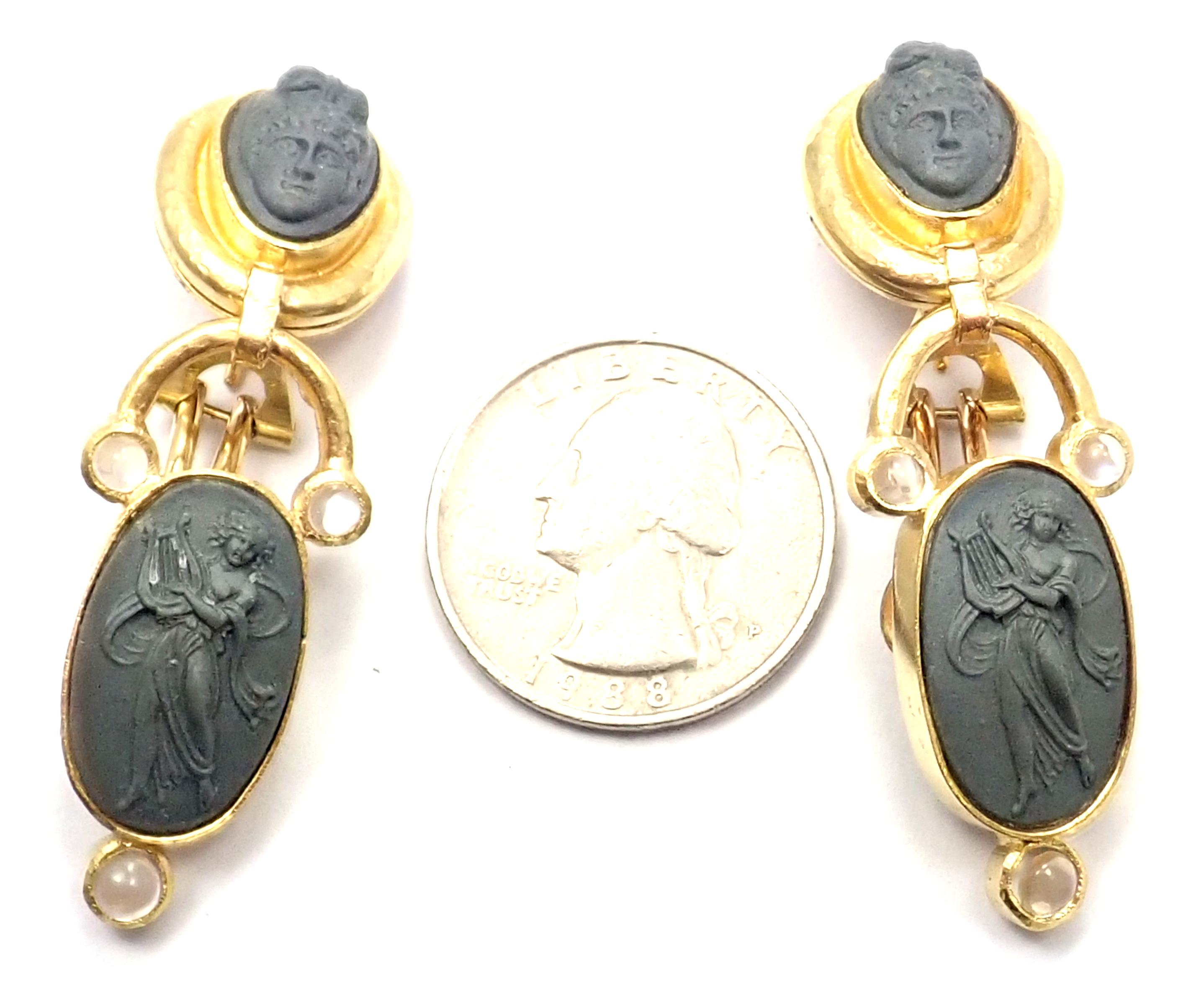 Elizabeth Locke, boucles d'oreilles pendantes en or jaune avec camée de pierres de lune en lave 5