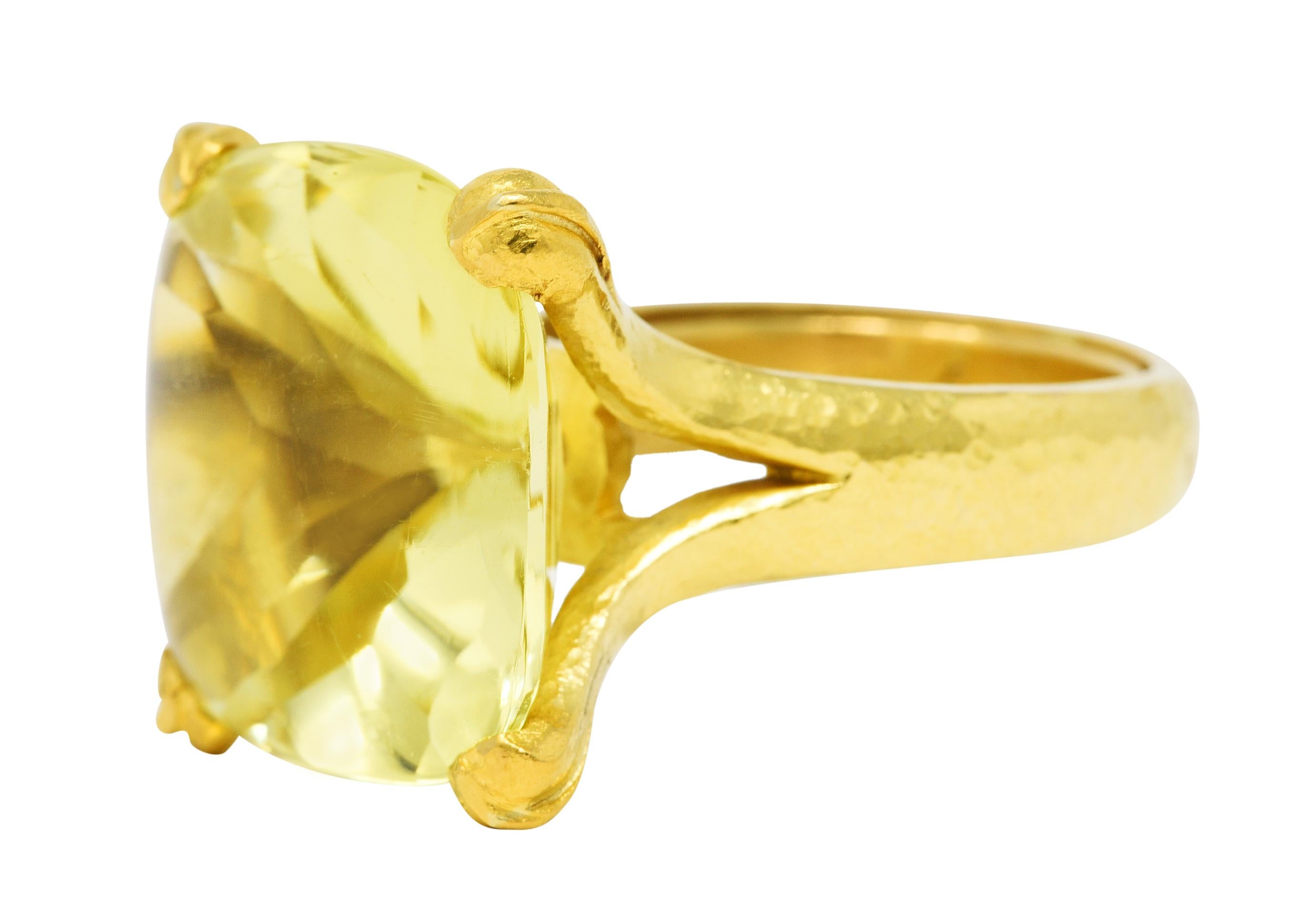 Cushion Cut Elizabeth Locke Lemon Quartz 19 Karat Gold Gemstone Ring