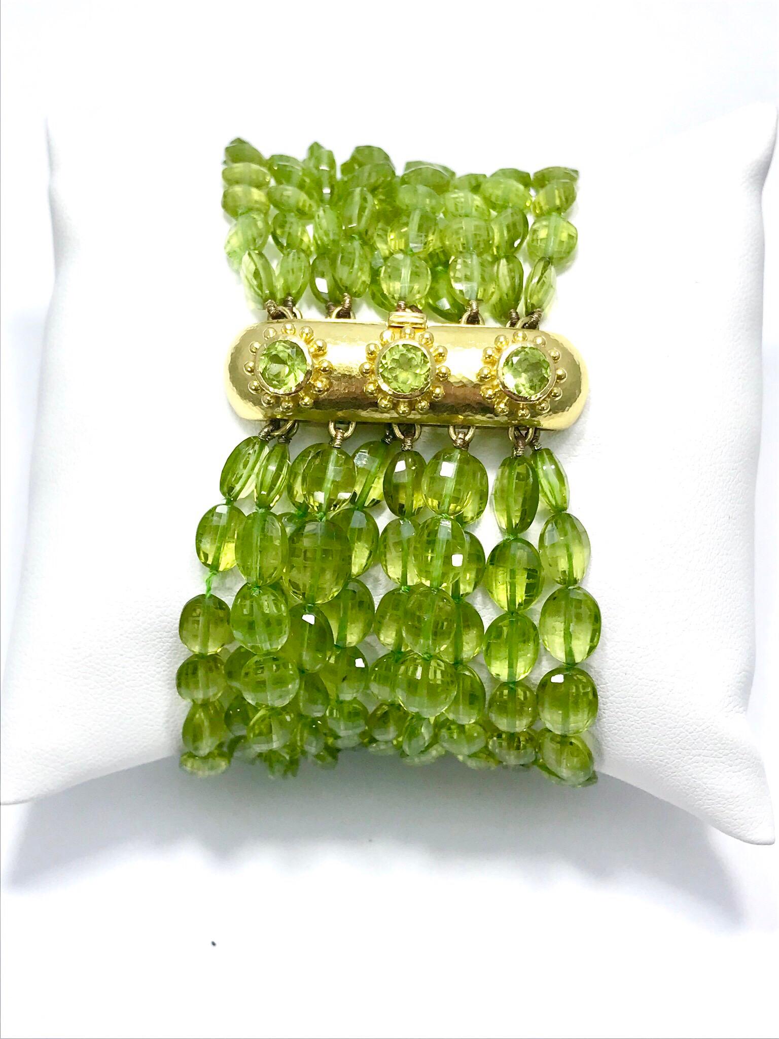 Modern Elizabeth Locke Lime Green Peridot and 18 Karat Yellow Gold Beaded Bracelet