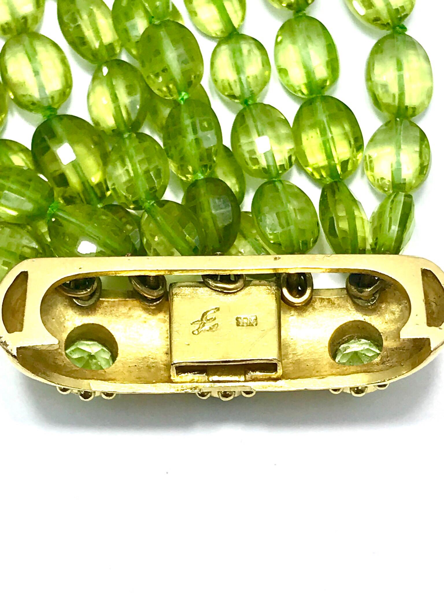 Women's or Men's Elizabeth Locke Lime Green Peridot and 18 Karat Yellow Gold Beaded Bracelet