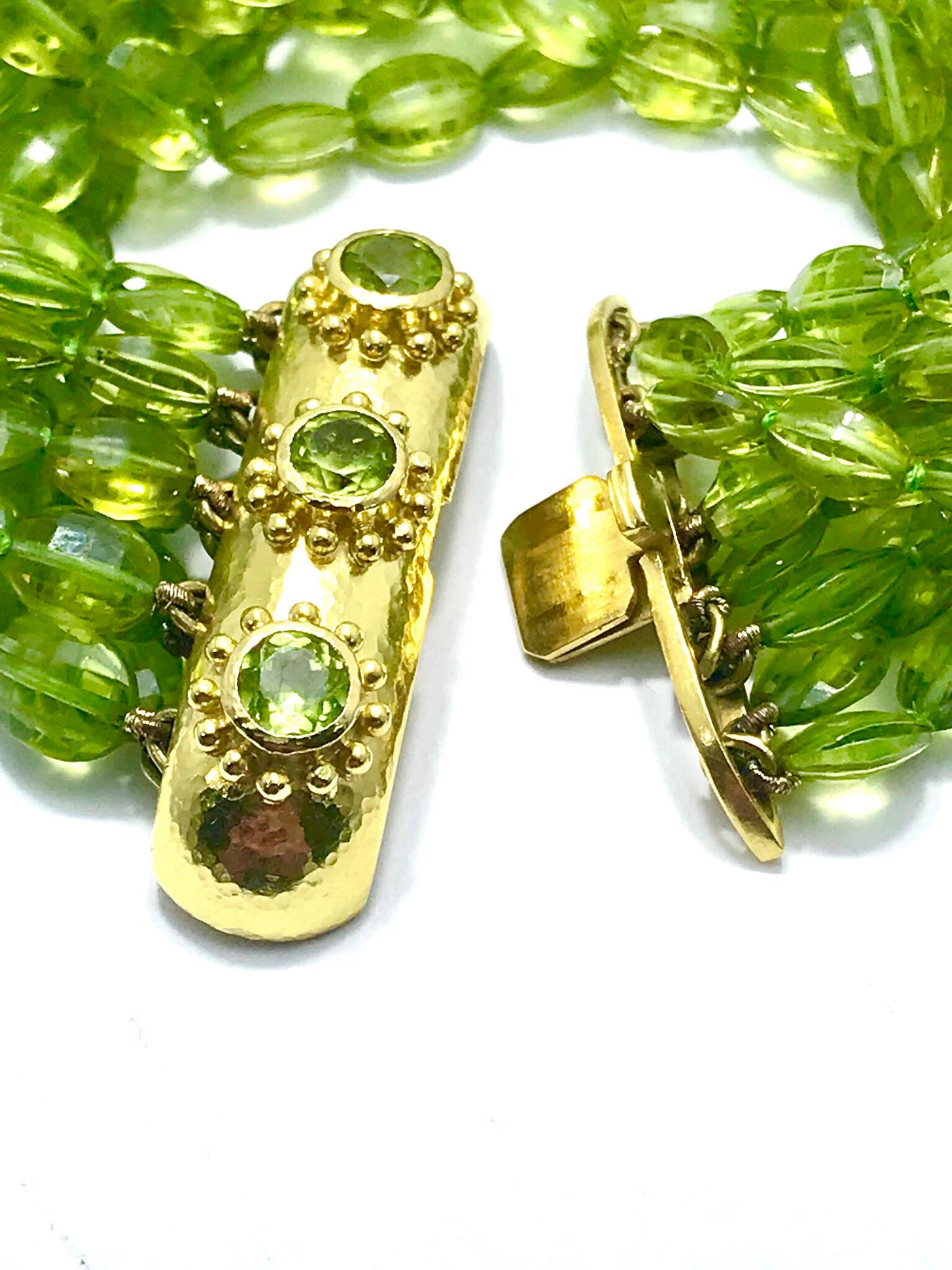 Elizabeth Locke Lime Green Peridot and 18 Karat Yellow Gold Beaded Bracelet 1