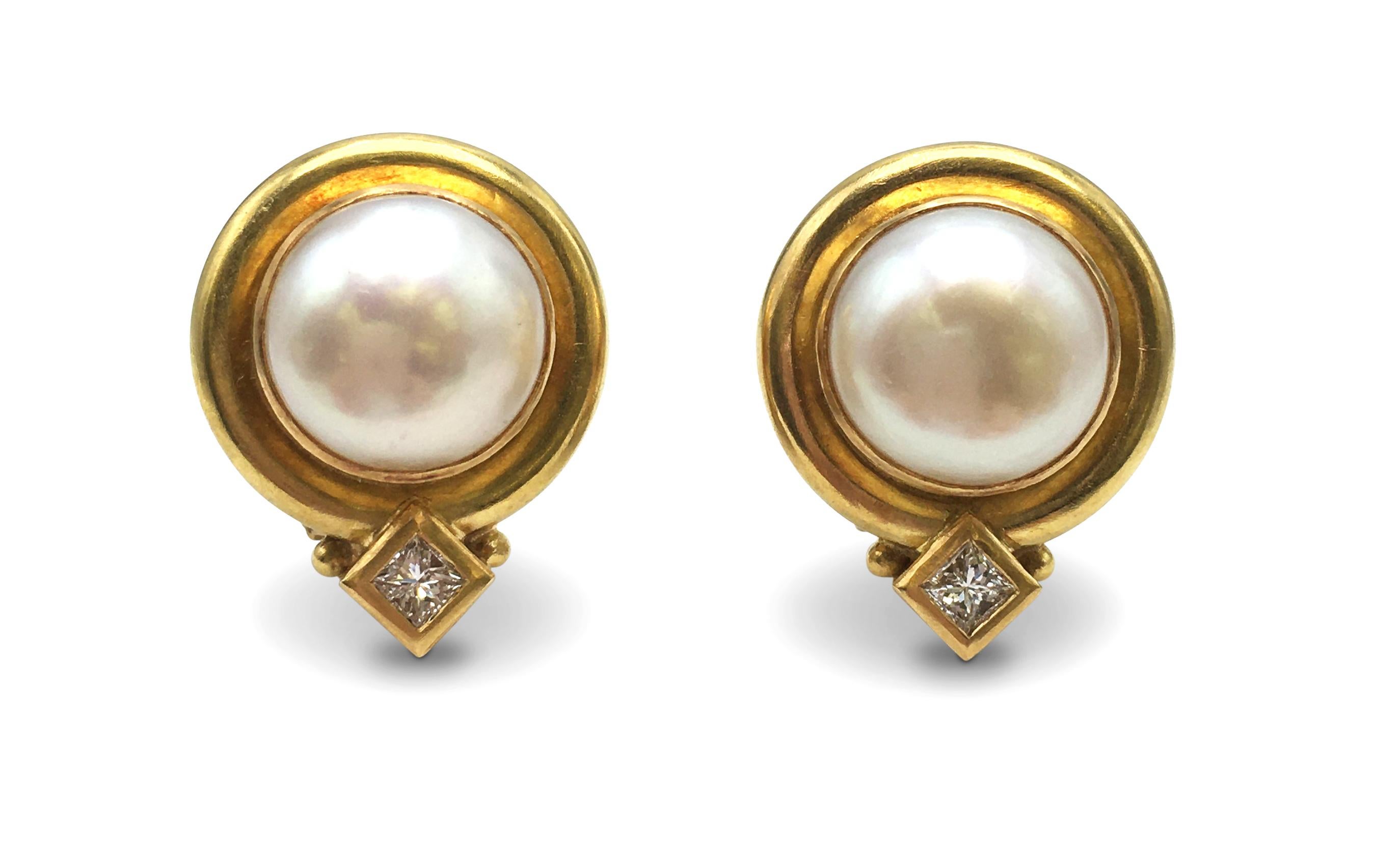 Women's Elizabeth Locke Mabe Pearl Gold and Diamond Earrings