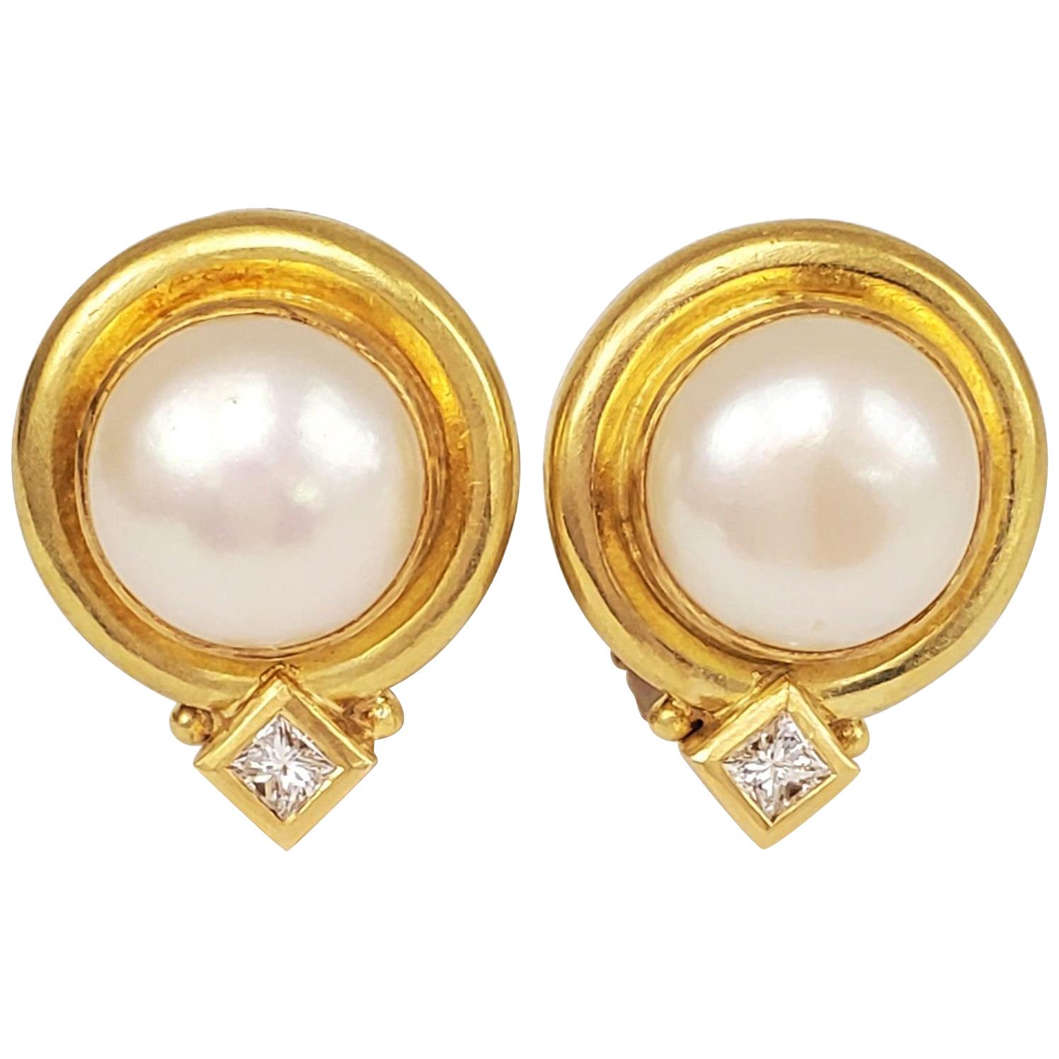 Elizabeth Locke Mabe Pearl Gold and Diamond Earrings